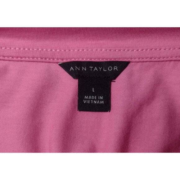 Ann Taylor Embroidered Knit Top Size L Floral Flutter Sleeves Feminine Salmon - Picture 6 of 7